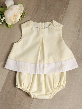 Yellow Heirloom Diaper Set Embroidery Duck Unisex Sarah Louise 0-3M Spring NWT